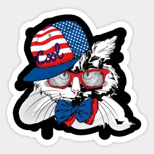 Beautiful cat in a stylish cap and glasses Sticker
